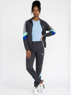 adidas Kids Dark Gray Track Joggers with Royal Blue & Mint Panels